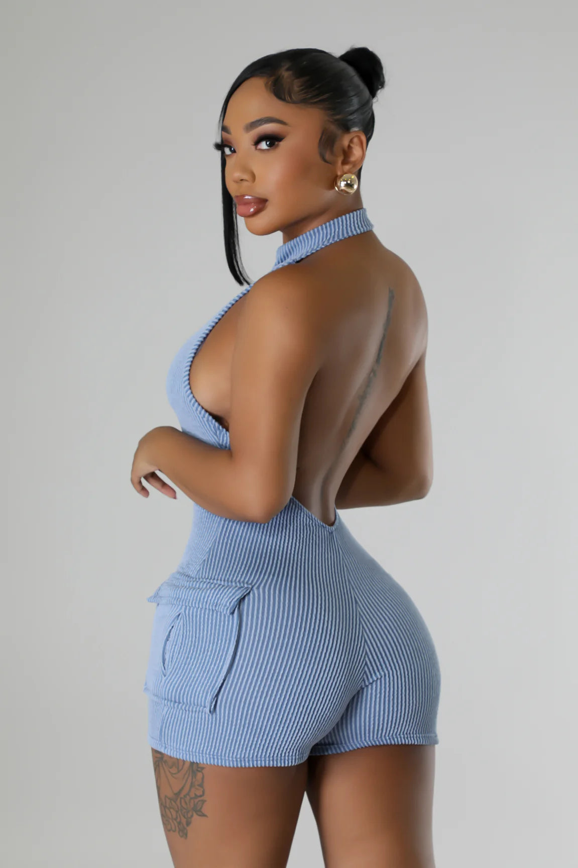Date night zip down romper