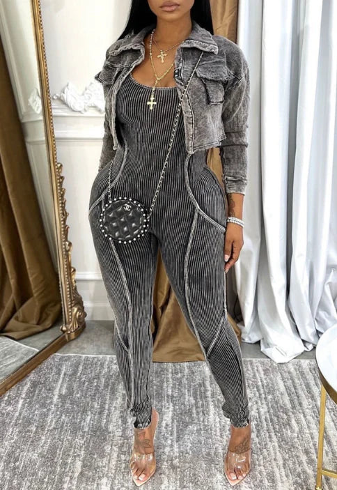 Stone wash jumpsuit set