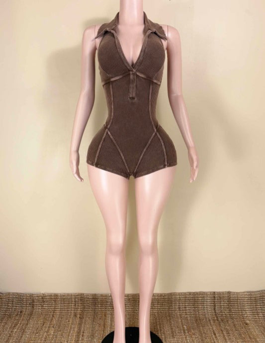 Brown stone wash romper