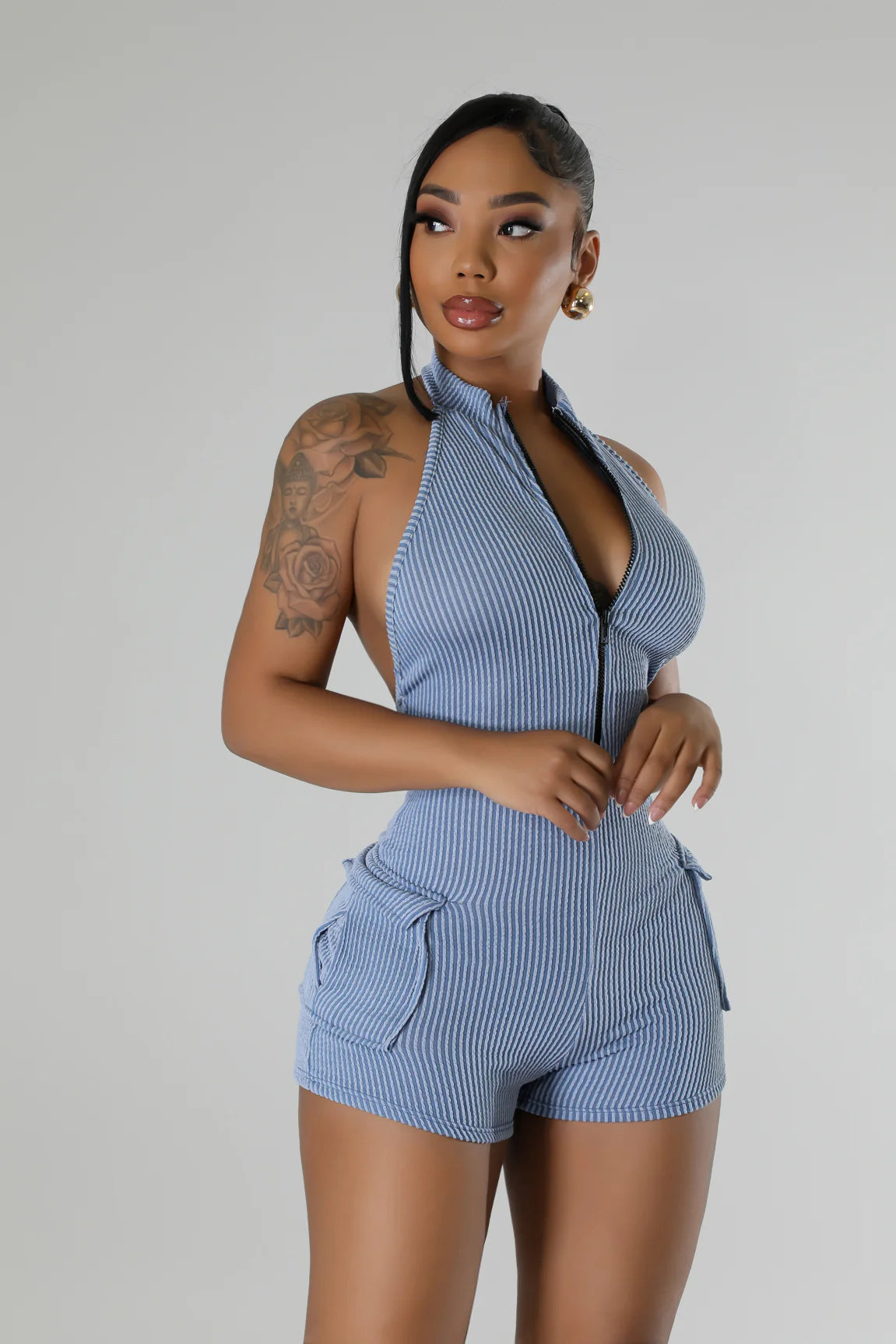 Date night zip down romper