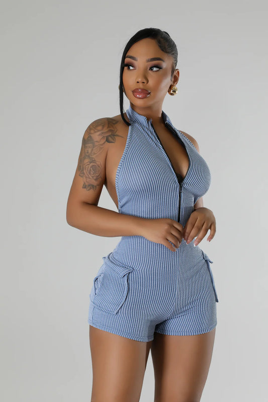Date night zip down romper